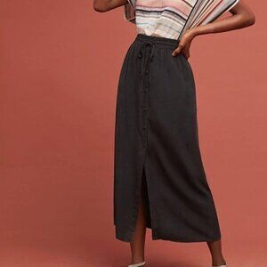Cloth and Stone Chambray Button Up Midi Skirt Anthropologie Black Size L NWOT